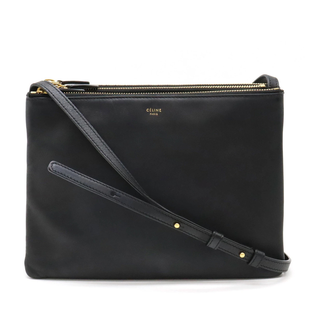 Celine Trio Crossbody Bag Pouch Clutch Lambskin Leather Black